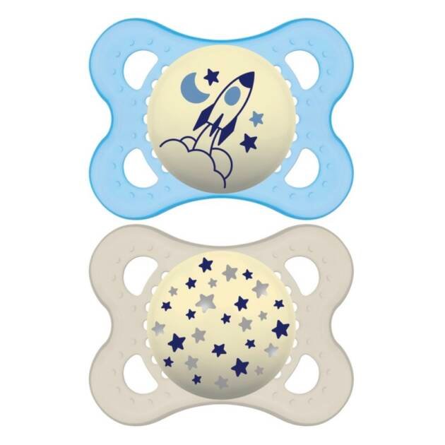 זוג מוצצי מאמ זוהרים בחושך 0-6 בנים