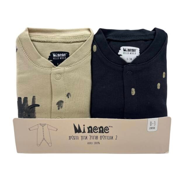 זוג אוברולים שרוול ארוך ורגלית 0-3 מיננה