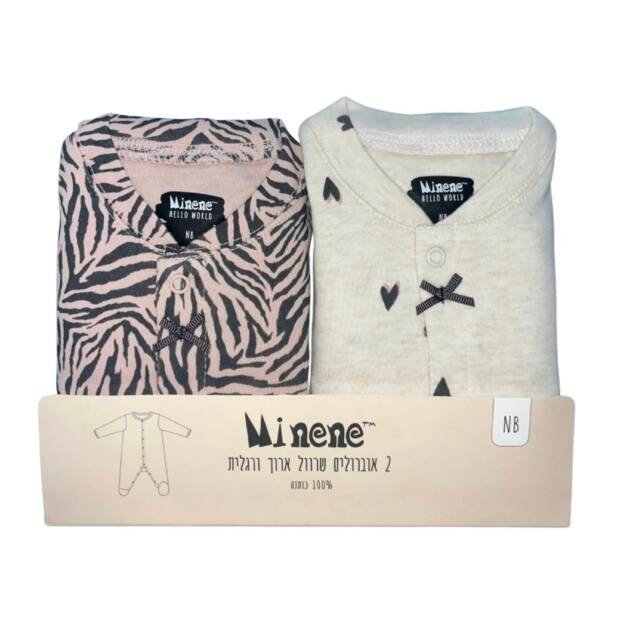 זוג אוברולים שרוול ארוך ורגלית NB מיננה