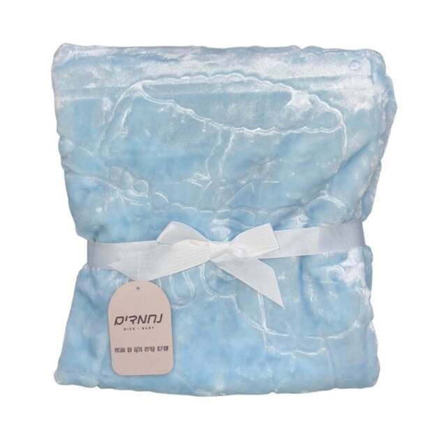 שמיכת קטיפה חלקה עם הטבעה תכלת