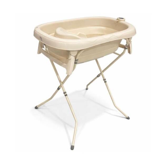 אמבטיה סיליקון בז׳ מתקפלת + צינורית + דפני רשת + מד טמפרטורה